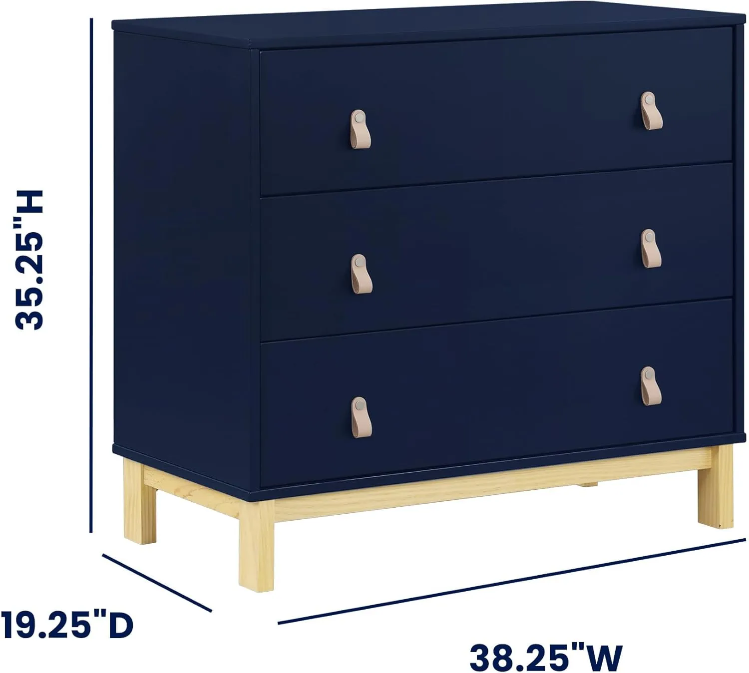 Delta Children babyGap Legacy 3 Drawer Dresser with Leather Pulls and Interlocking Drawers, Navy/Natural