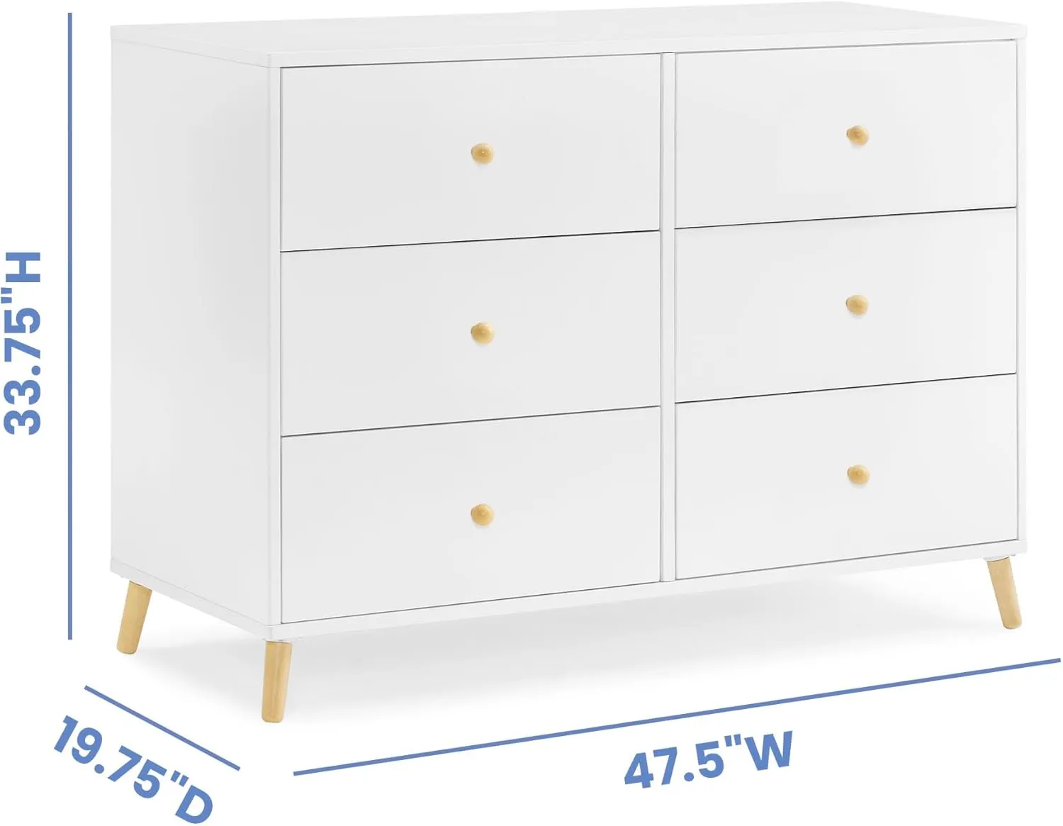 Delta Children Essex 6 Drawer Dresser, Bianca White/Natural