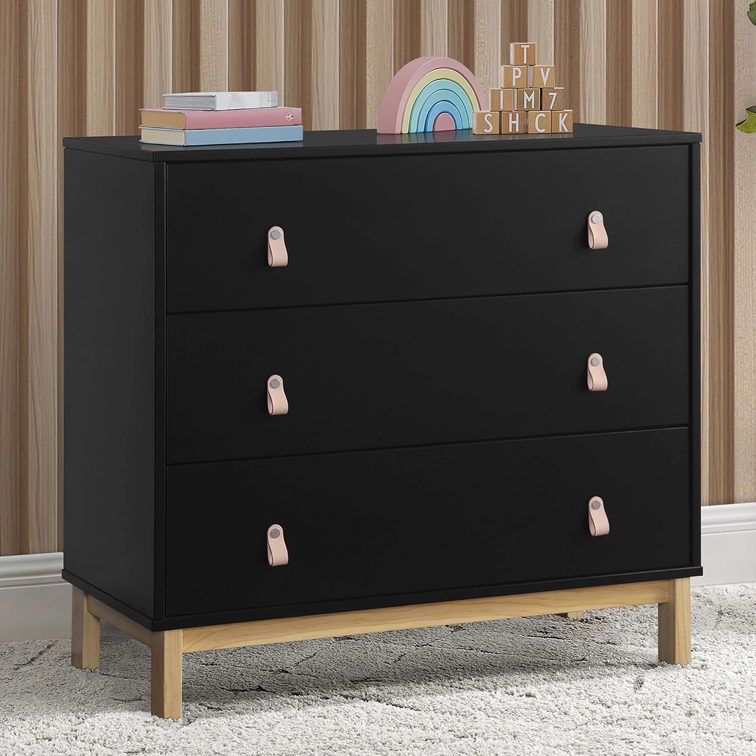 Delta Children babyGap Legacy 3 Drawer Dresser with Leather Pulls and Interlocking Drawers, Ebony/Natural