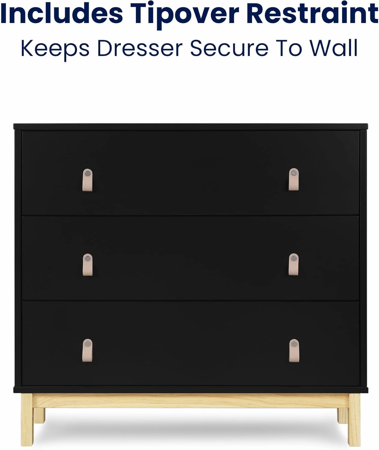 Delta Children babyGap Legacy 3 Drawer Dresser with Leather Pulls and Interlocking Drawers, Ebony/Natural