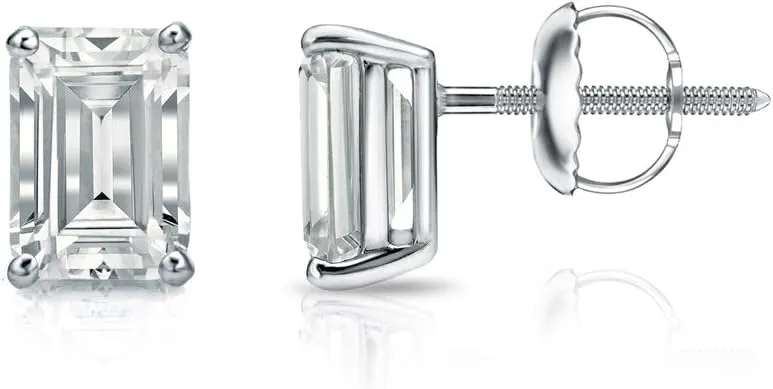 Diamond Wish 14k Gold Emerald-Cut Diamond Stud Earrings (1/2 to 2 carat TW, G-H, SI1-SI2) 4-Prong Basket, Screw-Back