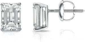 Diamond Wish 14k Gold Emerald-Cut Diamond Stud Earrings (1/2 to 2 carat TW, G-H, SI1-SI2) 4-Prong Basket, Screw-Back