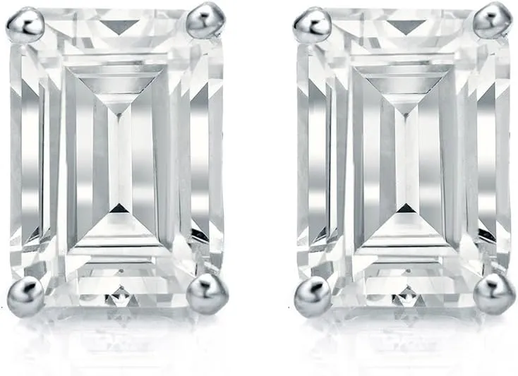 Diamond Wish 14k Gold Emerald-Cut Diamond Stud Earrings (1/2 to 2 carat TW, G-H, SI1-SI2) 4-Prong Basket, Screw-Back