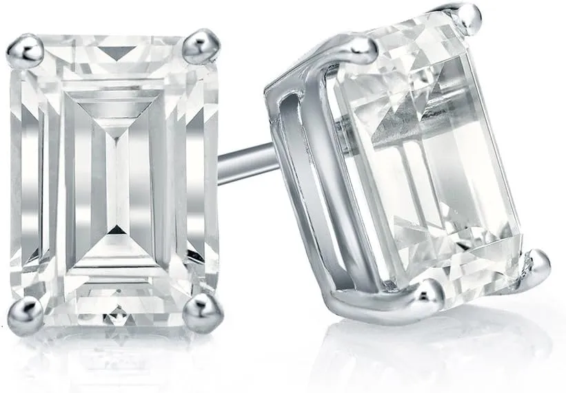 Diamond Wish 14k Gold Emerald-Cut Diamond Stud Earrings (1/2 to 2 carat TW, G-H, SI1-SI2) 4-Prong Basket, Screw-Back