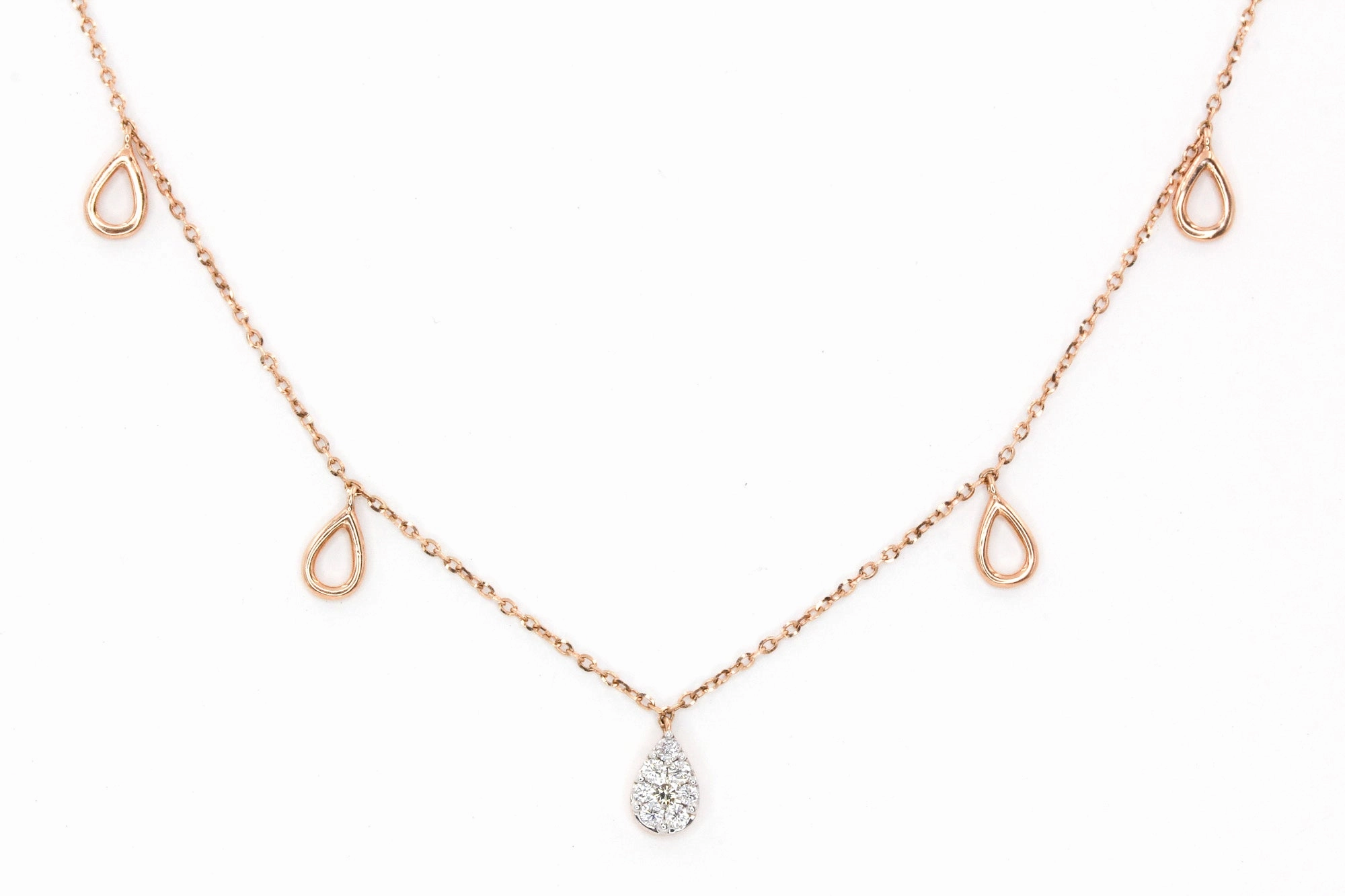 Diamond Pear Drop Necklace - 14k Rose Gold - 0.12ctw