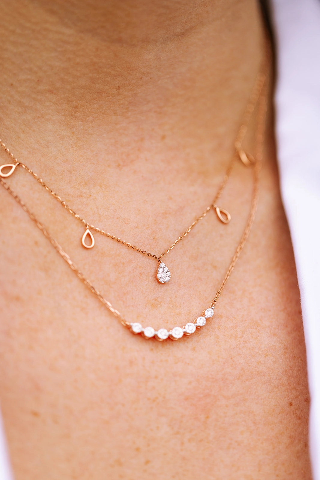 Diamond Pear Drop Necklace - 14k Rose Gold - 0.12ctw