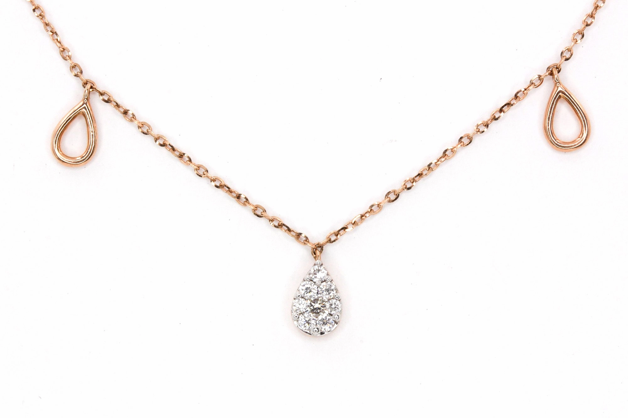 Diamond Pear Drop Necklace - 14k Rose Gold - 0.12ctw