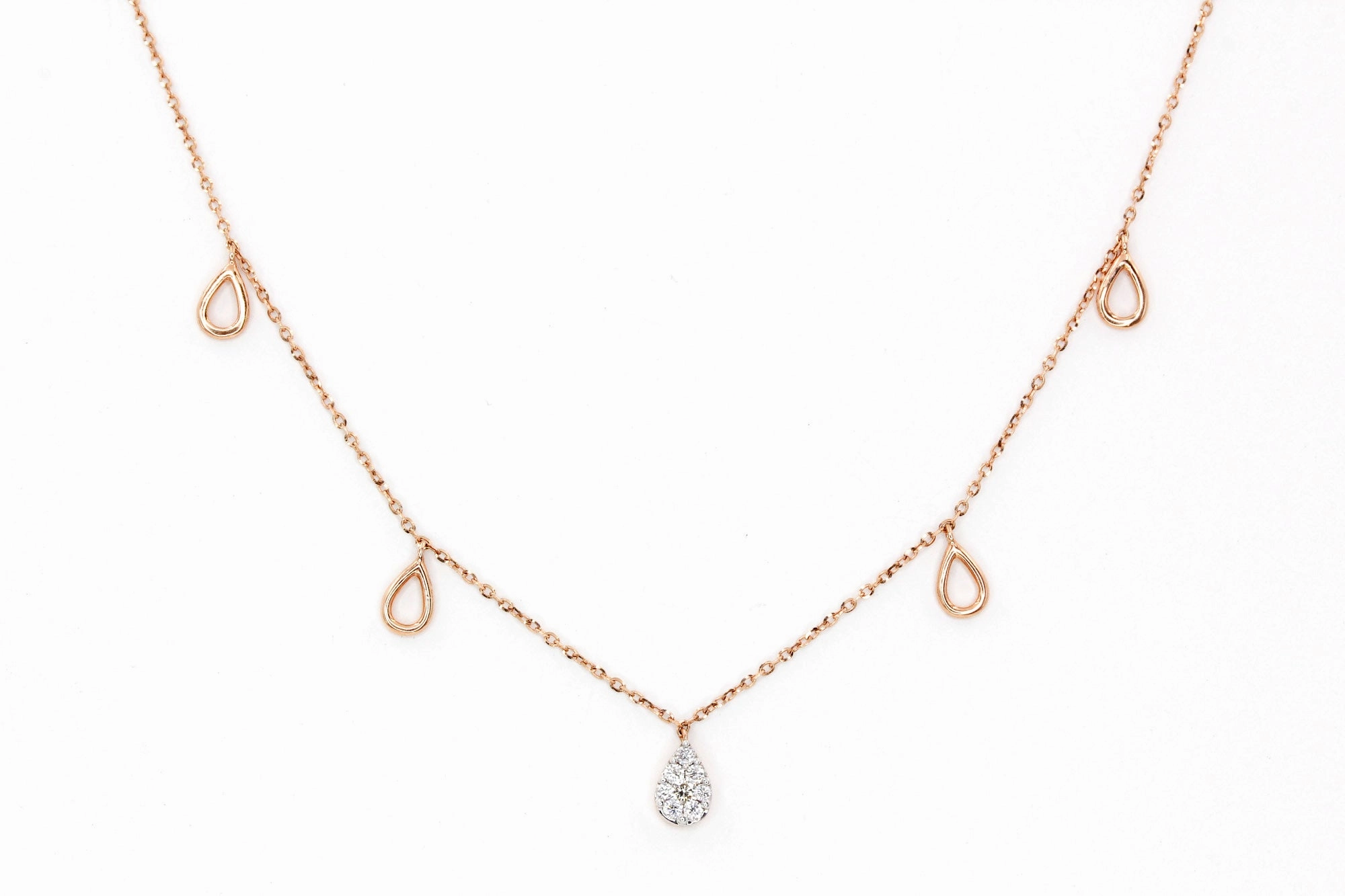 Diamond Pear Drop Necklace - 14k Rose Gold - 0.12ctw