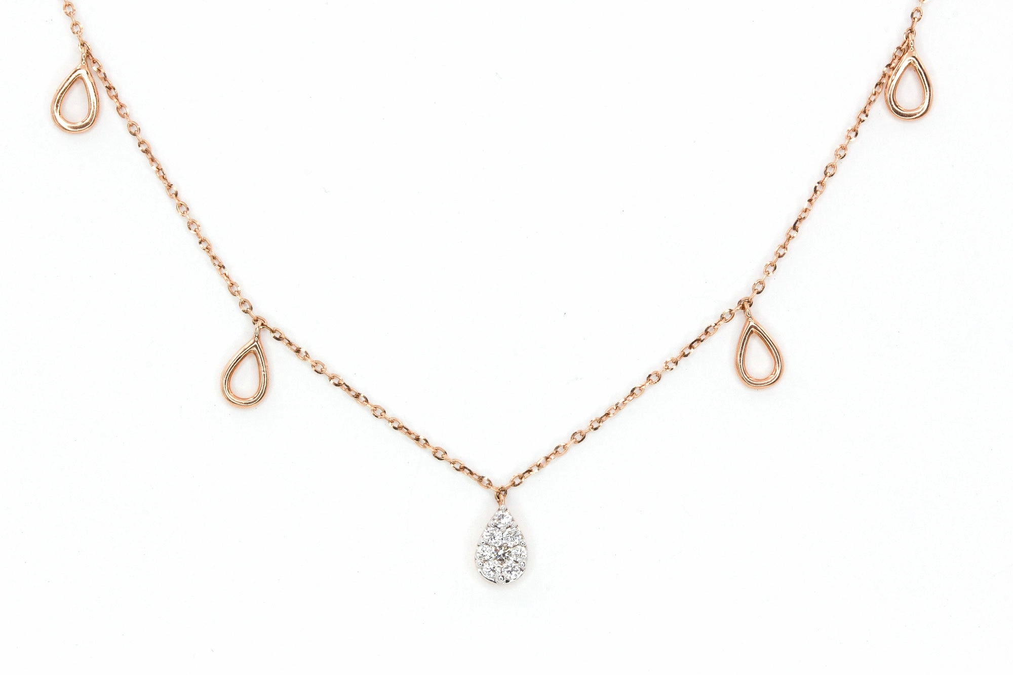Diamond Pear Drop Necklace - 14k Rose Gold - 0.12ctw