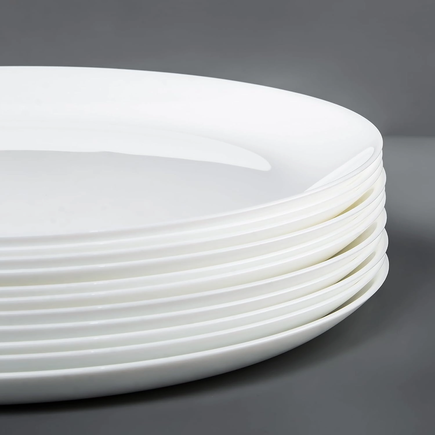 Dinner Plates Set of 6, Tempered Glass White Plates, 10-1/2-Inch Round Dish Set, Microwave & Dishwasher Safe Glass Plate Set