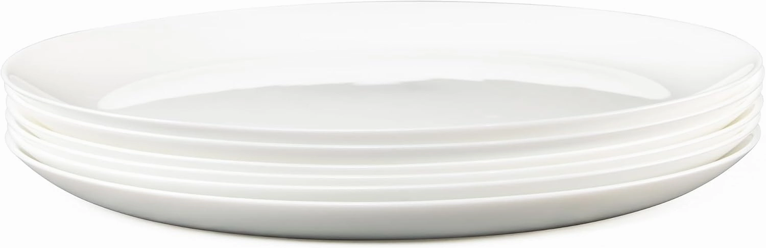 Dinner Plates Set of 6, Tempered Glass White Plates, 10-1/2-Inch Round Dish Set, Microwave & Dishwasher Safe Glass Plate Set