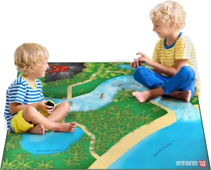 Dinosaur Play Mat, Extra Large Dinosaur Mat, Dinosaur Landscape with Volcano, Great for Kids to Create a Dino World with Dinosaur Toys, Educational, Easy to Clean, Foldable, Large Activity Mat
