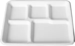 Disposable Tableware, 100% Compostable Plate 100-Pack 5-Compartment Disposable Tray, Biodegradable Environmentally Friendly Stackable Durable, Eco-Friendly Made of Sugar Cane Fibers