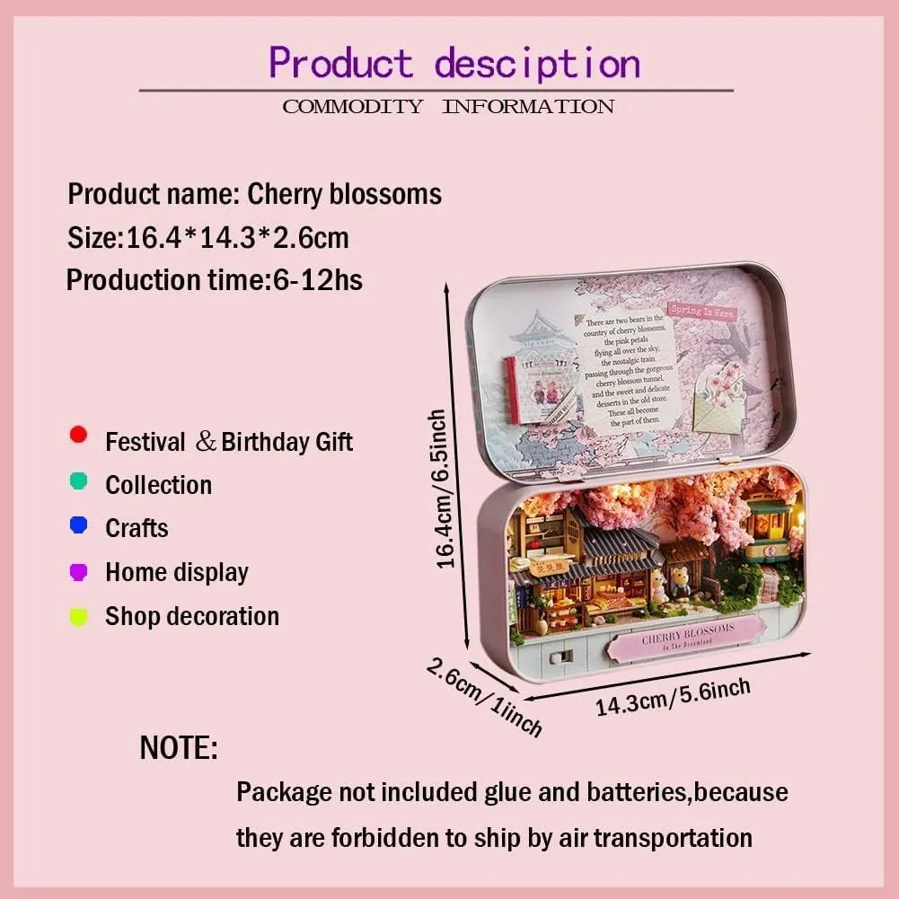 DIY Miniature Dollhouse Kit DIY Tinplate Box Miniature Landscape Tinplate Box New Box Theater Dreamland (Cherry Blossoms)