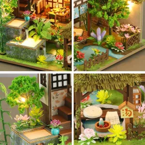 DIY Miniature Dollhouse Kit, Mini House Making Kit with Light, Tiny House Kit to Build for Adults, Hobby Craft Gift for Father's Day, Bamboo Brook Cottage