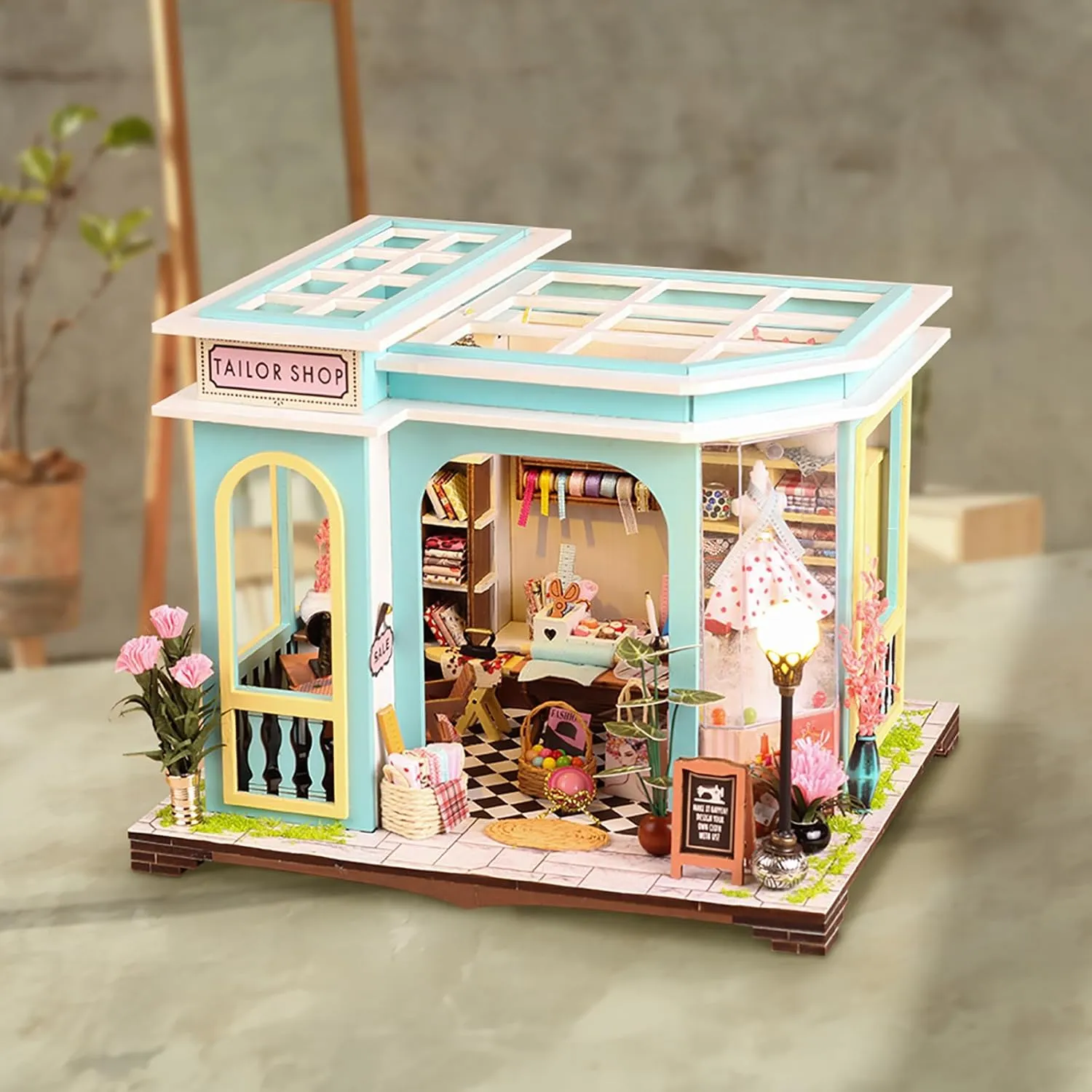 DIY Miniature House Kit, Dollhouse Kit with Furnitures, 1:24 Mini House Making Kit for for Adult to Building, Father's Day/Home Decorations/Gifts for Family and Friends, Tailor's Store