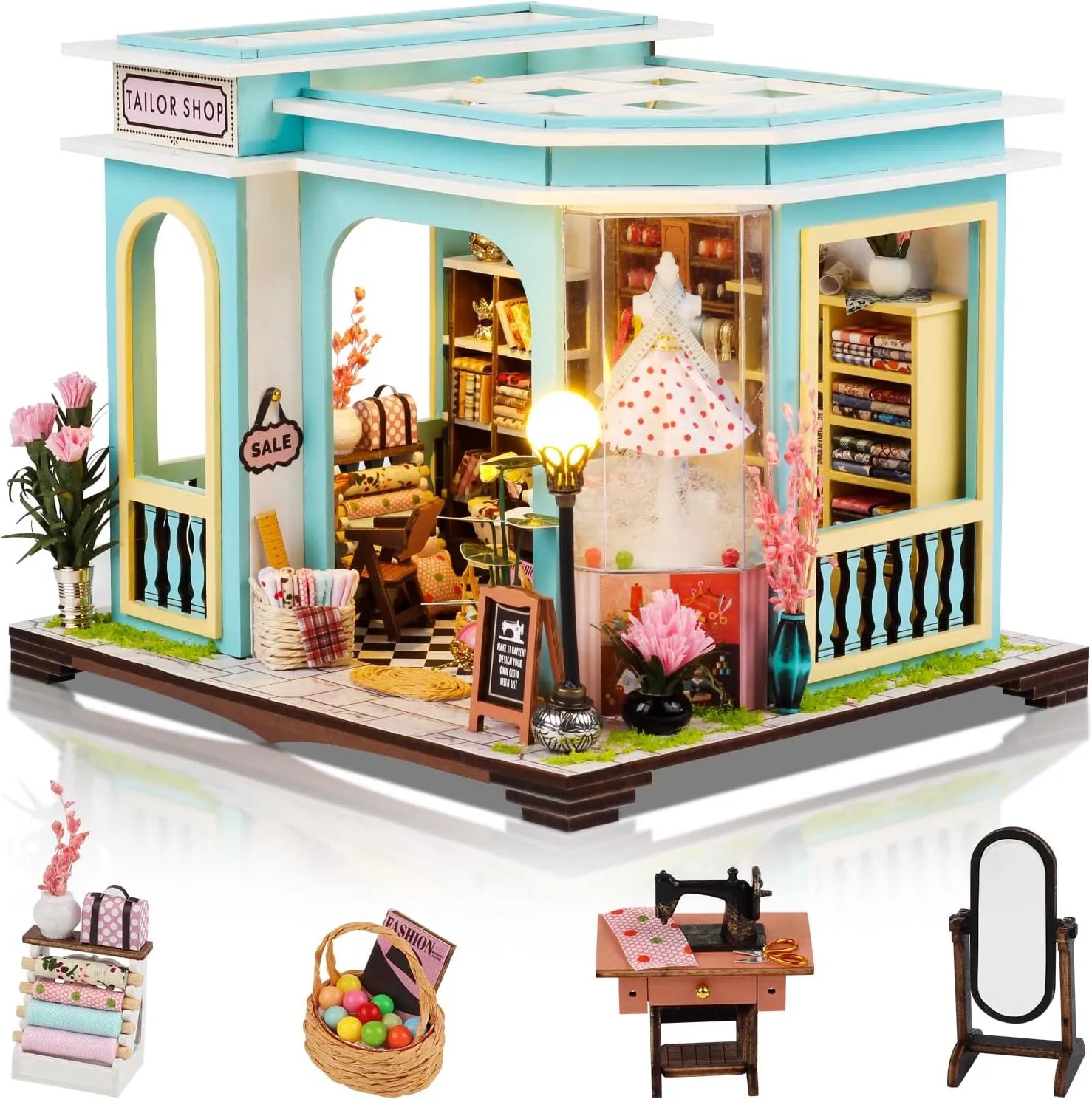 DIY Miniature House Kit, Dollhouse Kit with Furnitures, 1:24 Mini House Making Kit for for Adult to Building, Father's Day/Home Decorations/Gifts for Family and Friends, Tailor's Store