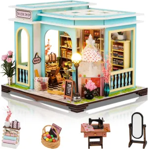 DIY Miniature House Kit, Dollhouse Kit with Furnitures, 1:24 Mini House Making Kit for for Adult to Building, Father's Day/Home Decorations/Gifts for Family and Friends, Tailor's Store