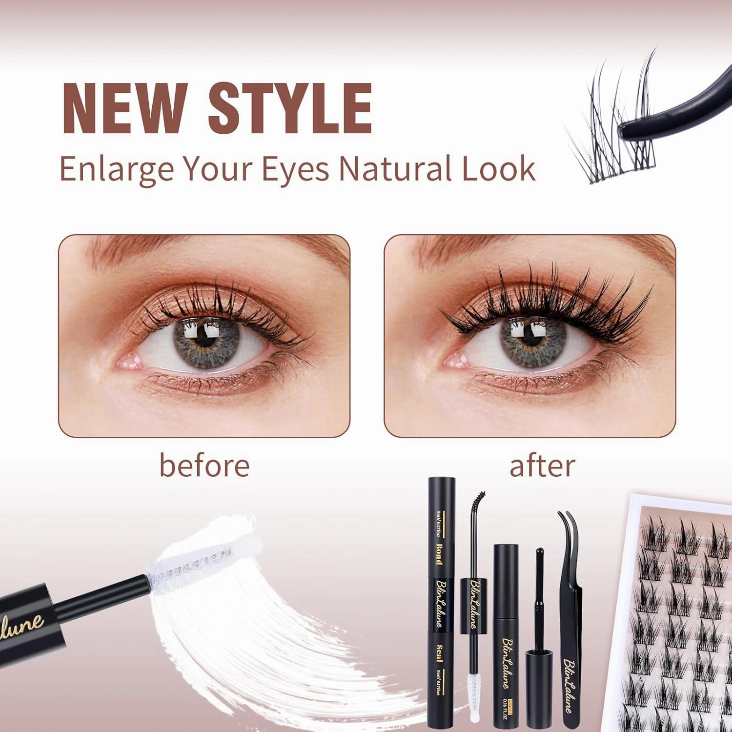 DIY Eyelash Extension Kit,Symmetrical left and right eyes,Multi-layer weaving,strong three-dimensional effect,10-15mm length,140PCS,Individual Lash clusters, with Bond Seal Remover Tweezer