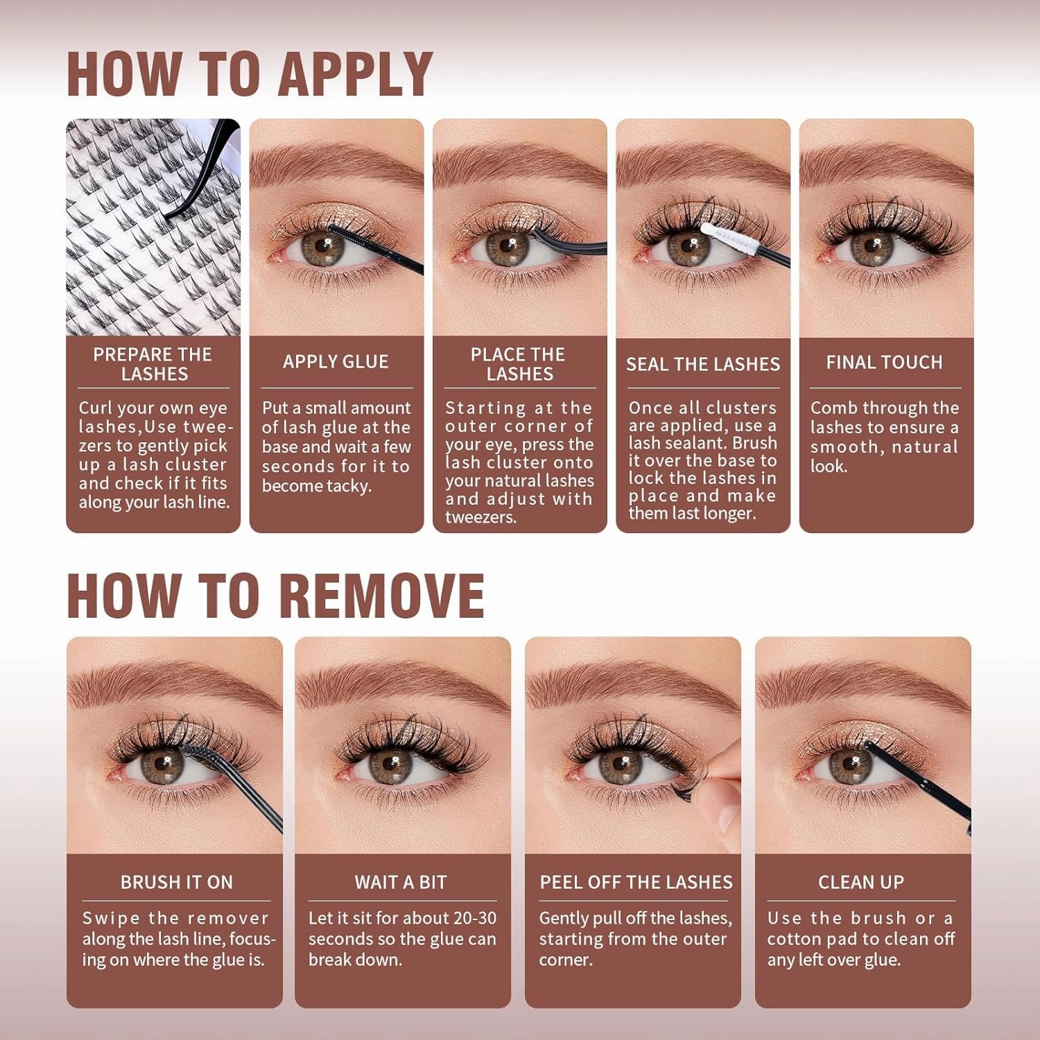 DIY Eyelash Extension Kit,Symmetrical left and right eyes,Multi-layer weaving,strong three-dimensional effect,10-15mm length,140PCS,Individual Lash clusters, with Bond Seal Remover Tweezer