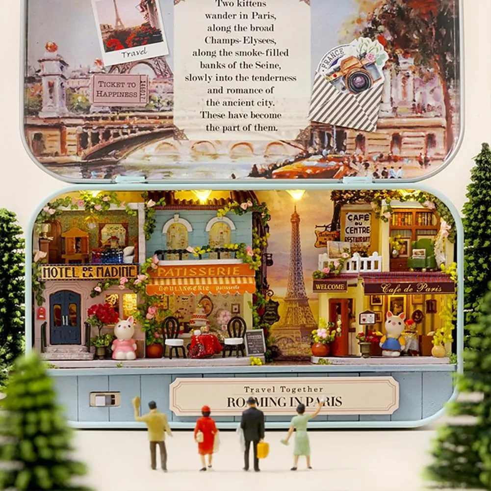 Dollhouse Miniature with Furniture,DIY Dollhouse Kit Mini Iron Box Theater,1:24 Scale Creative Room Toys Best Birthday Gift for Adults and Lover (Strolling in Paris)