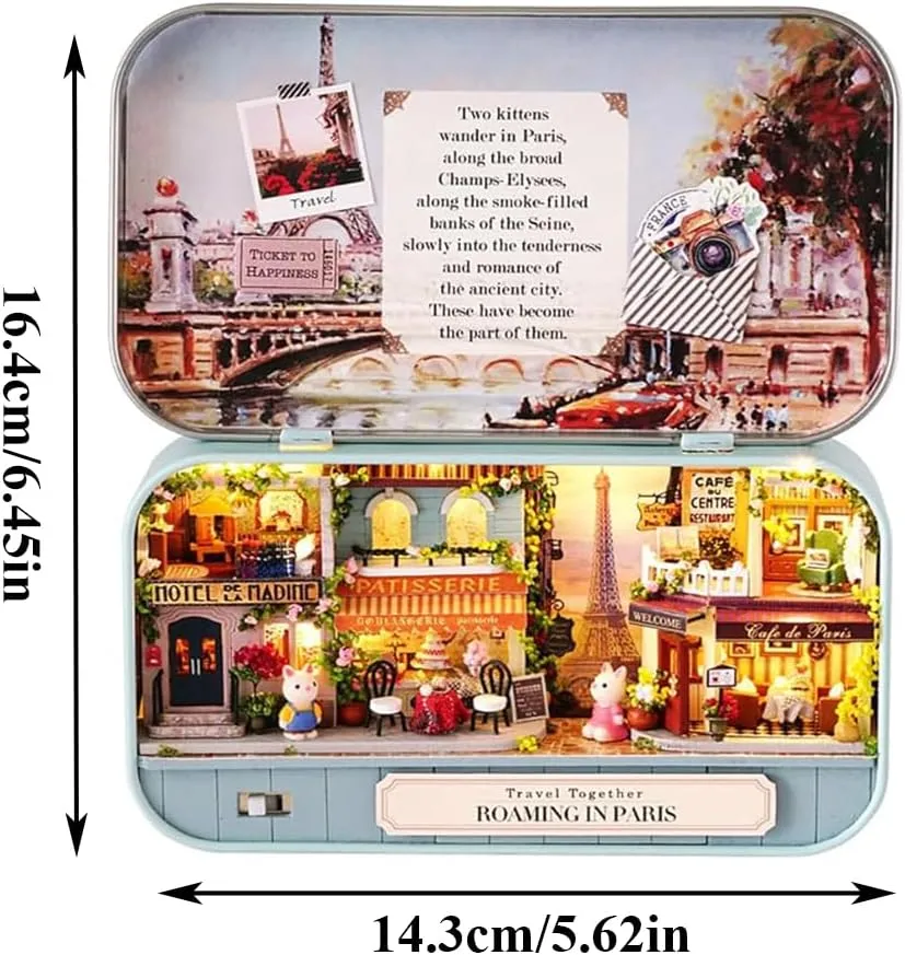 Dollhouse Miniature with Furniture,DIY Dollhouse Kit Mini Iron Box Theater,1:24 Scale Creative Room Toys Best Birthday Gift for Adults and Lover (Strolling in Paris)