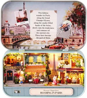 Dollhouse Miniature with Furniture,DIY Dollhouse Kit Mini Iron Box Theater,1:24 Scale Creative Room Toys Best Birthday Gift for Adults and Lover (Strolling in Paris)