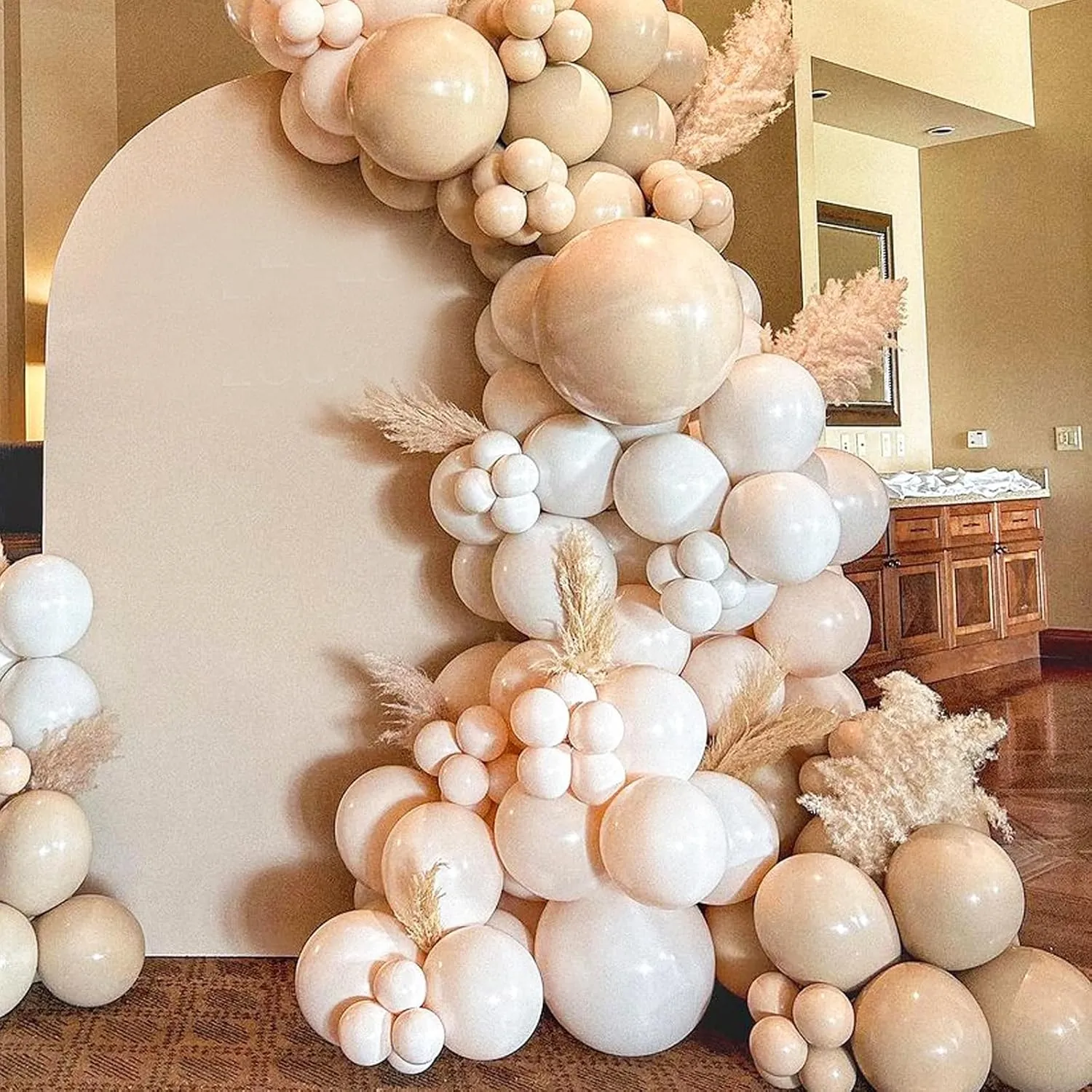 Double Stuffed Beige Balloons, Nude Beige Tan Balloon Arch,18 12 10 5 Inch Double Stuffed Apricot Brown Different Sizes for Neutral Baby Shower,Boho Party,Teddy Bear Birthday Party Decoration(Beige01)