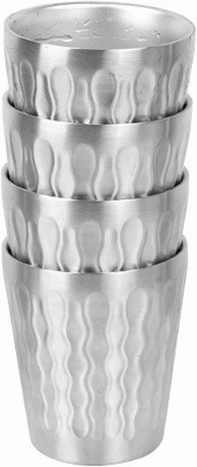 Double-layer Water Cup Set Outdoor Portable 304 Stainless Steel Coffee Cup Mug(300ML 4)