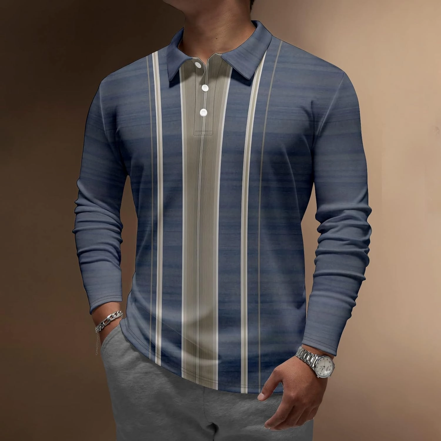 DuDubaby Summer Shirts for Men Lapel Long Sleeve Printed Casual Top Loose Sports Lapel Shirt