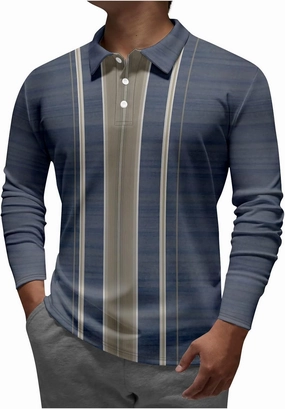 DuDubaby Summer Shirts for Men Lapel Long Sleeve Printed Casual Top Loose Sports Lapel Shirt