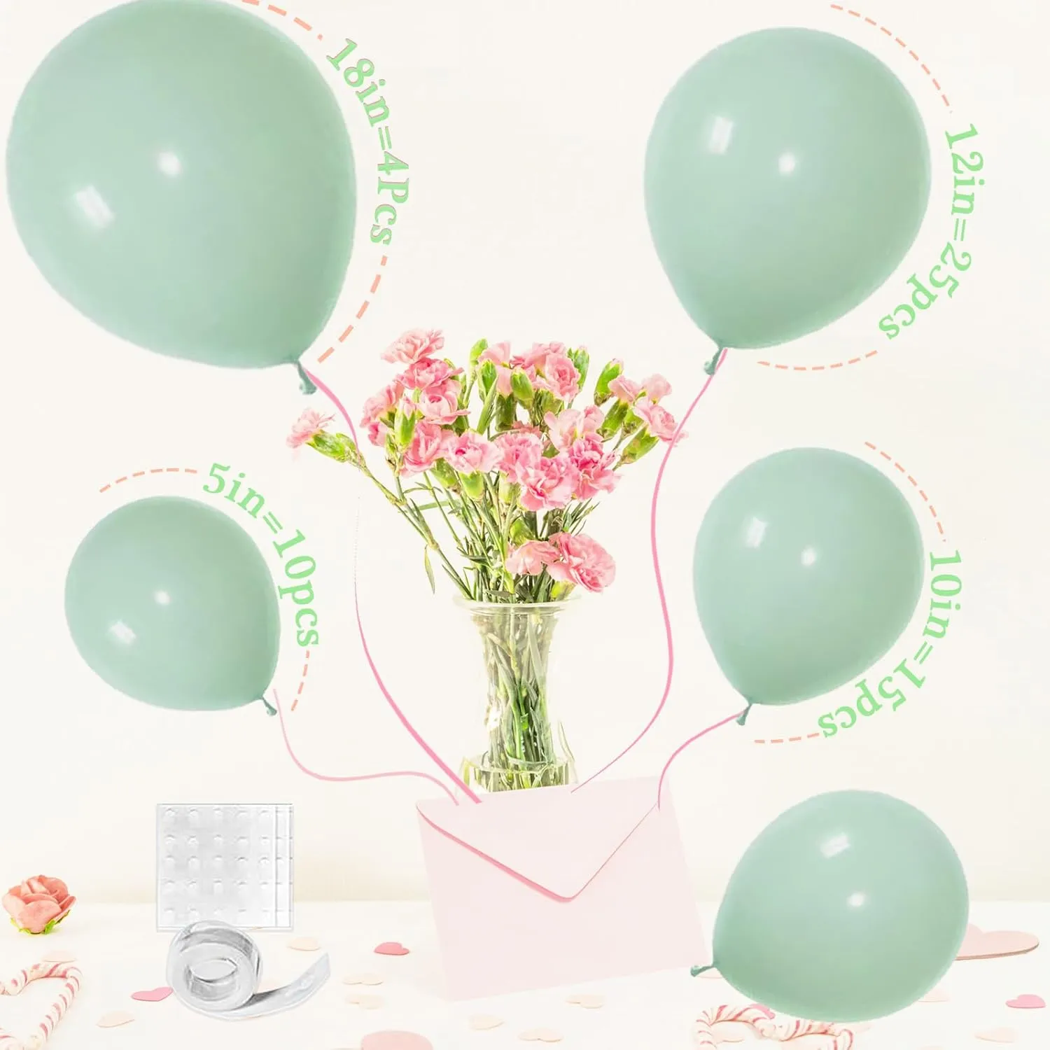 Dusty Green Balloons, Scmdoti Light Green Balloons Different Sizes 18 12 10 5 Inches, Green Balloon Garland Arch for Birthday Baby Shower Graduation Wedding Anniversary Party Decorations(DustyGreen)