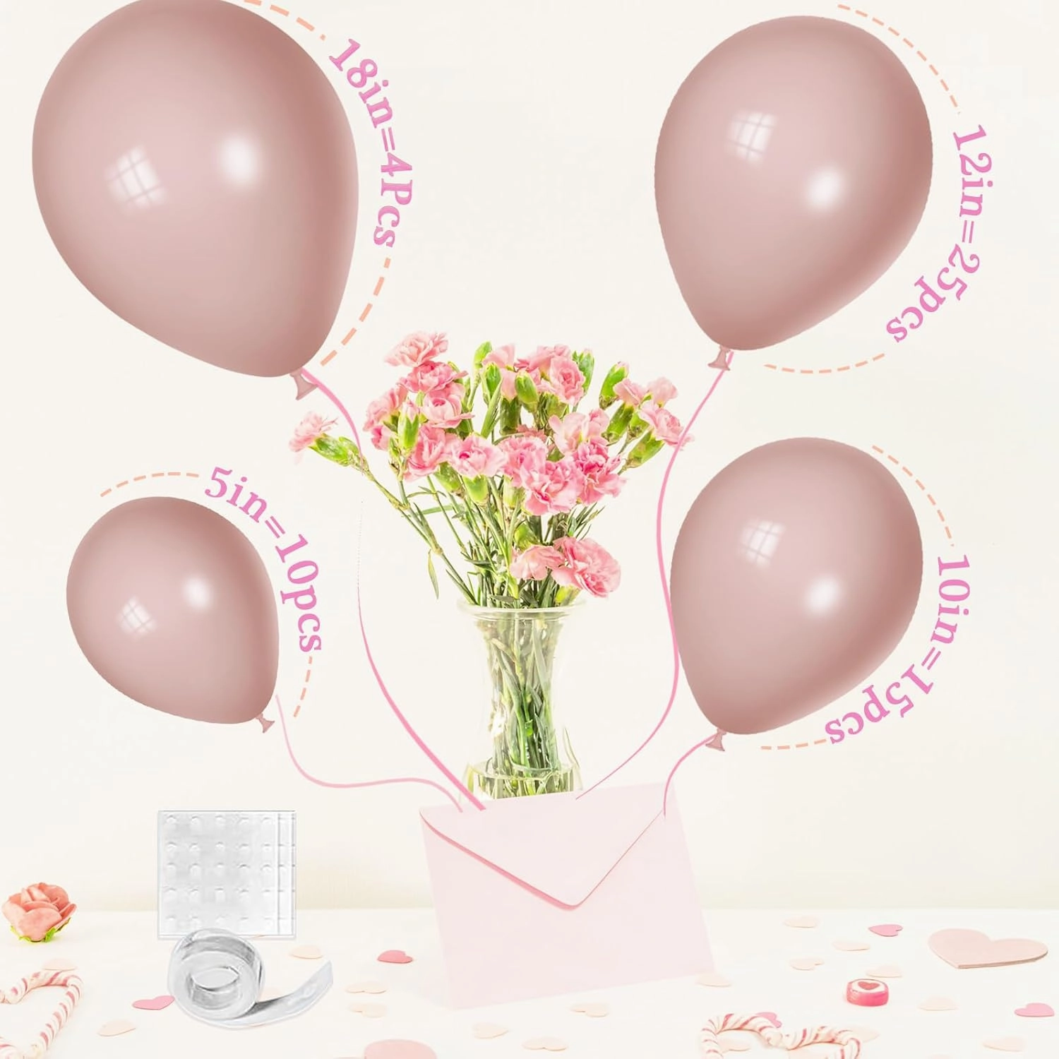 Dusty Pink Balloons - Different Sizes 18, 12, 10, 5 Inches - Pink Balloon Garland Arch for Birthday, Baby Shower, Wedding, Graduation Parties