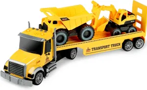 Dwi Dowellin 27" Large Friction Powered Construction Truck Car Toy with Excavator and Dump Truck,Semi Truck Toys for 3 4 5 Years Old Toddlers Kids Boys & Girls Gift