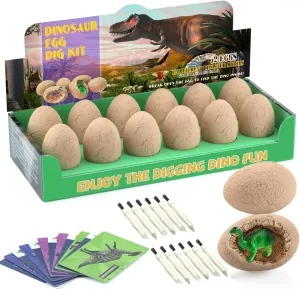 Easter Dinosaur Eggs Excavation Dig Kit - Dinosaur Toys for Kids - Break Open 12 Dinosaur Eggs and Discover 12 Cute Dinosaurs - Archaeology Preschool Science STEM Crafts Birthday Gifts for Boys
