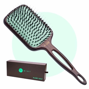 Eco-Friendly Boar Bristle Paddle Hair Brush for Women by MINT | Anti-Breakage Detangling Brush Great for Color-Treated Hair, Extensions and All Hair Types | Hand-Crafted Wooden Handle