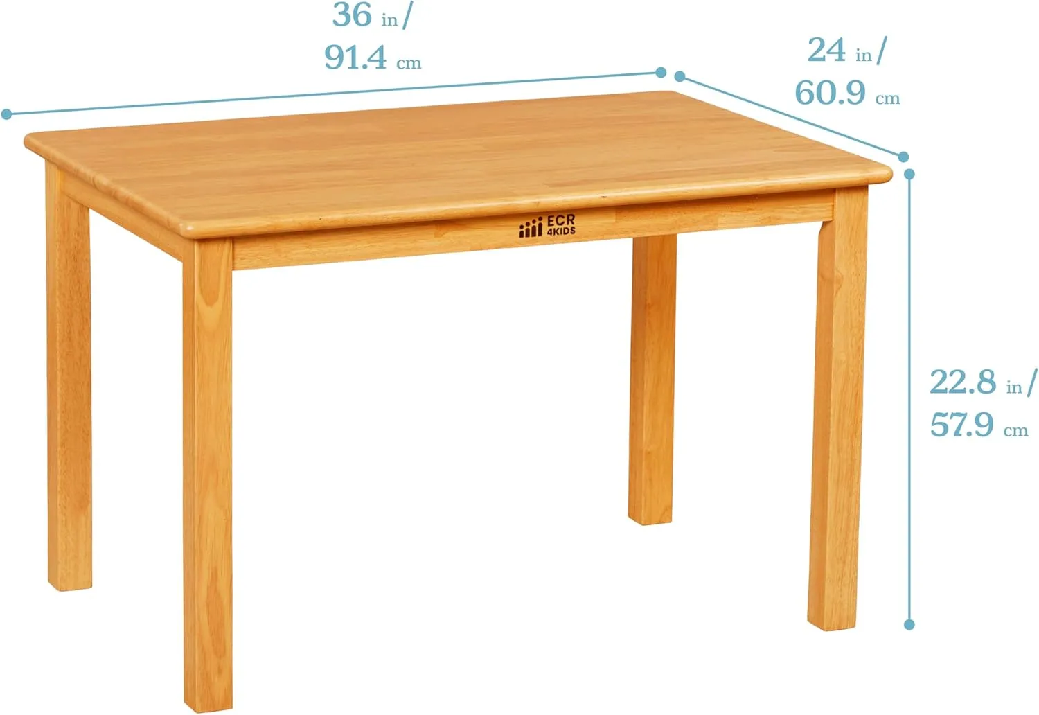 ECR4Kids 24in x 36in Rectangular Hardwood Table with 22in Legs, Kids Furniture, Honey