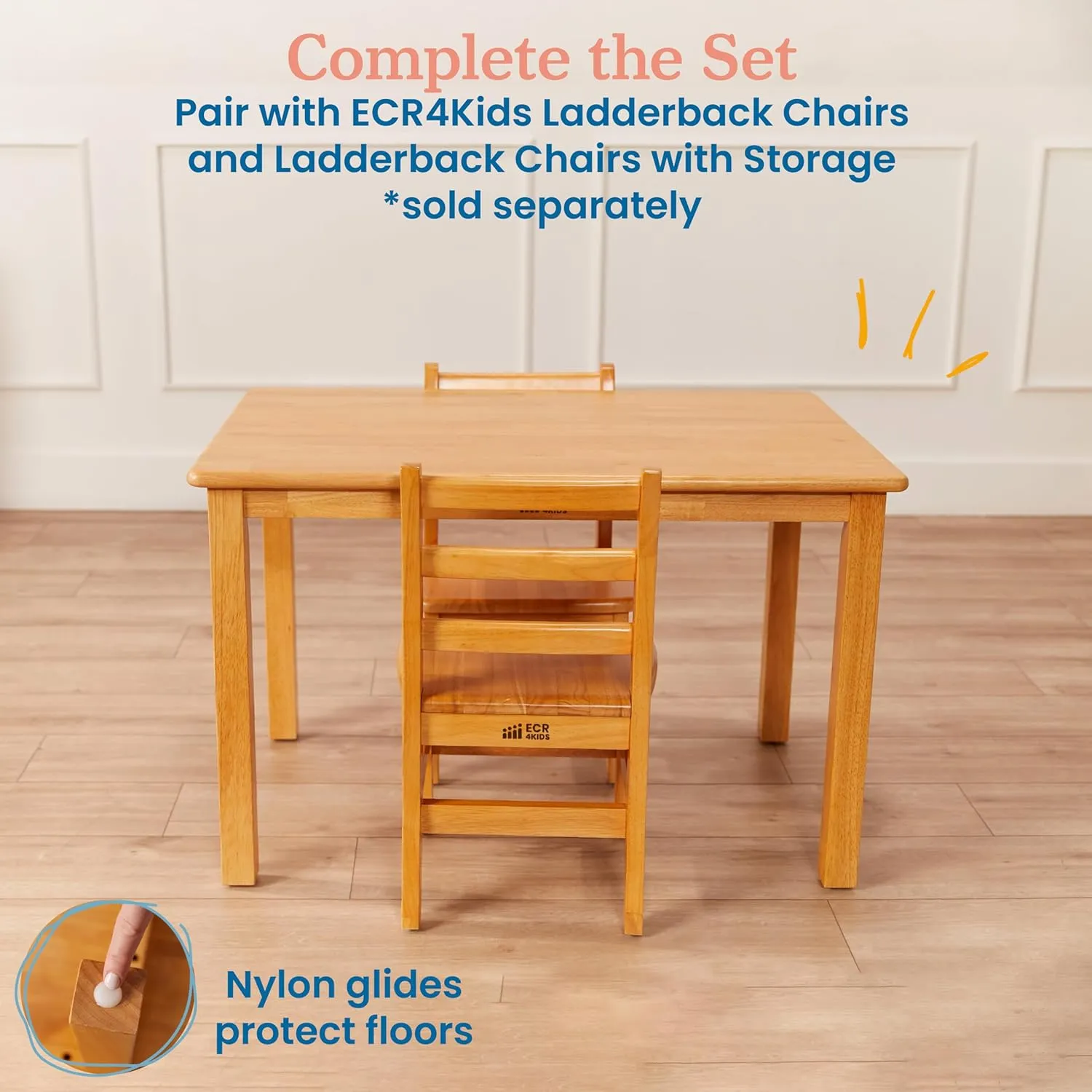 ECR4Kids 24in x 36in Rectangular Hardwood Table with 22in Legs, Kids Furniture, Honey