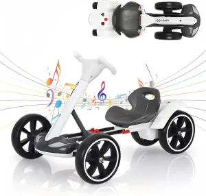 Electric Go Kart for Kids, 6V Foldable Electric Vehicles with Adjustable Seat and Steering Wheel, Music, Folding Wheel, Flashing LED Lights, Ride-On Go Cart for Boys and Girls,White