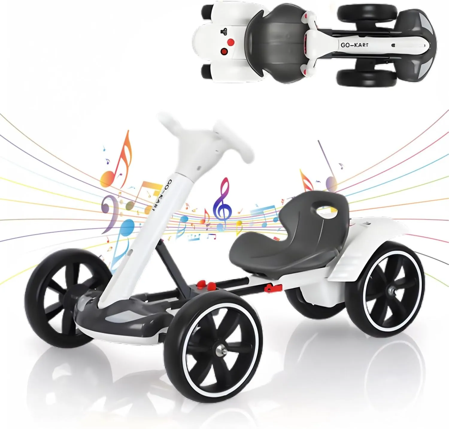 Electric Go Kart for Kids, 6V Foldable Electric Vehicles with Adjustable Seat and Steering Wheel, Music, Folding Wheel, Flashing LED Lights, Ride-On Go Cart for Boys and Girls,White