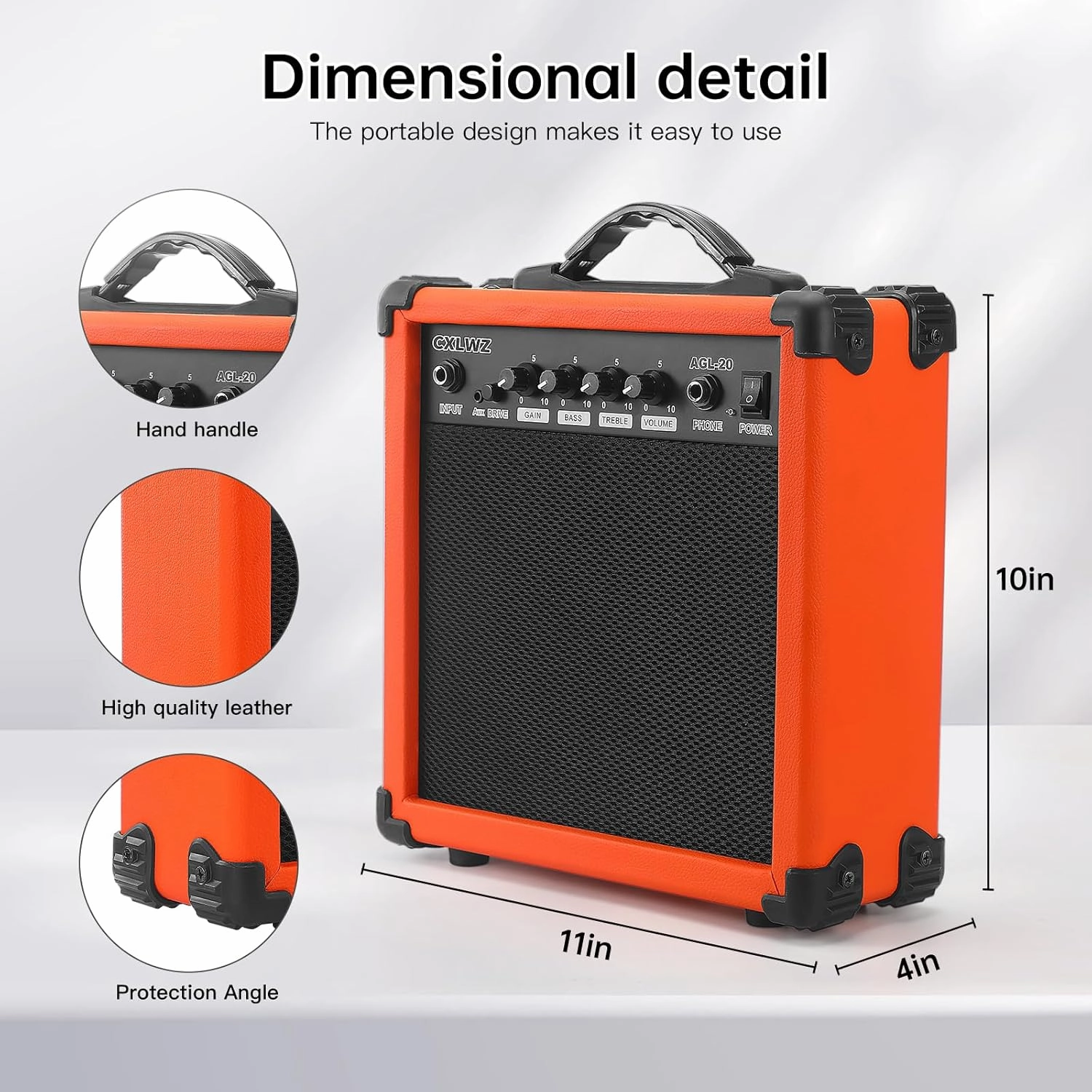 Electric Guitar Amp 20 Watt Amplifier Portable Amp with Headphone Input Gain Powe Including Professional Noise Reduction Cable （Orange）