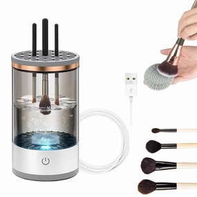 Electric Makeup Brush Cleaner Machine - 3-in-1 USB Powered Brush Cleaner, Makeup Brush Drying & Storage, Suitable for All Makeup Brushes, Includes Brush Cleaner Mat for Deep Cleaning