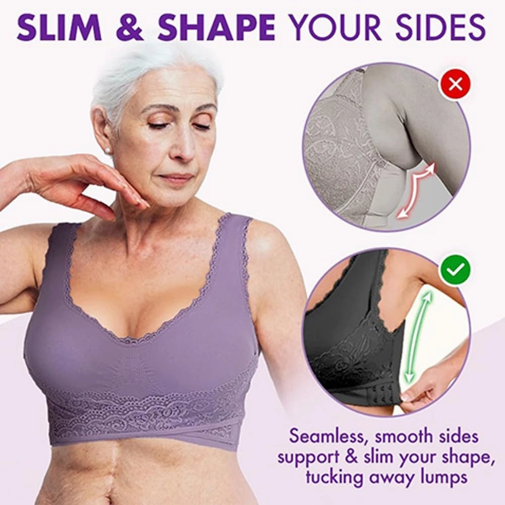 Ellielift Comfy Corset Bra Front Cross Side Buckle Lace Bras, Kendally Bras for Older Women