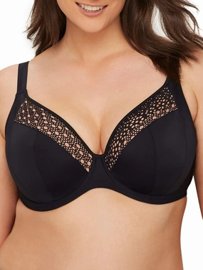 Elomi Women's Indie Crochet Underwire Plunge Bikini Swim Top ES7533, Black, 36E