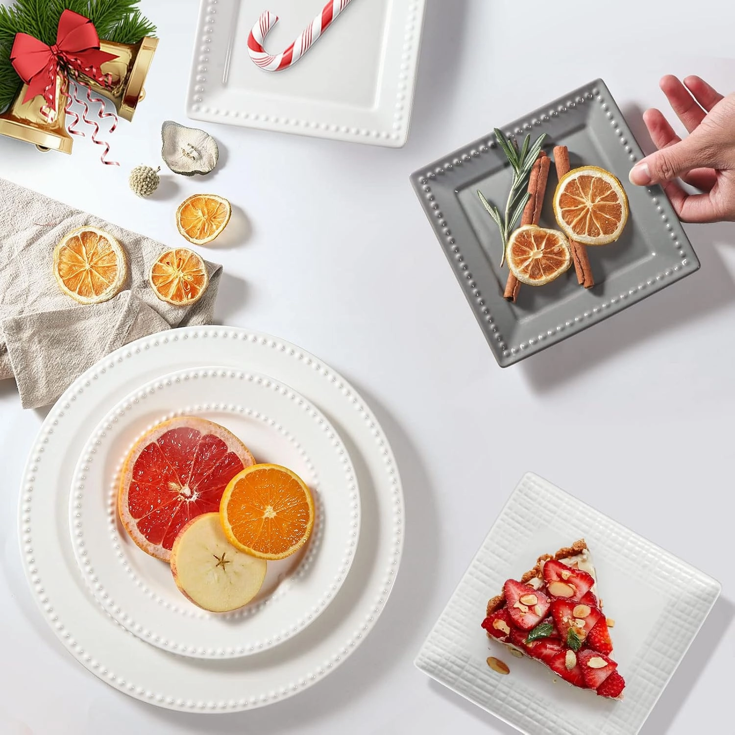 Embossed Salad Plates Set of 4, 8 inch White Ceramic Dessert Appetizer Plates, Small Dinner Plates, Restaurant Kitchen Dish, Scratch-Resistant, Chip-Resistant, Oven Microwave Dishwasher Safe