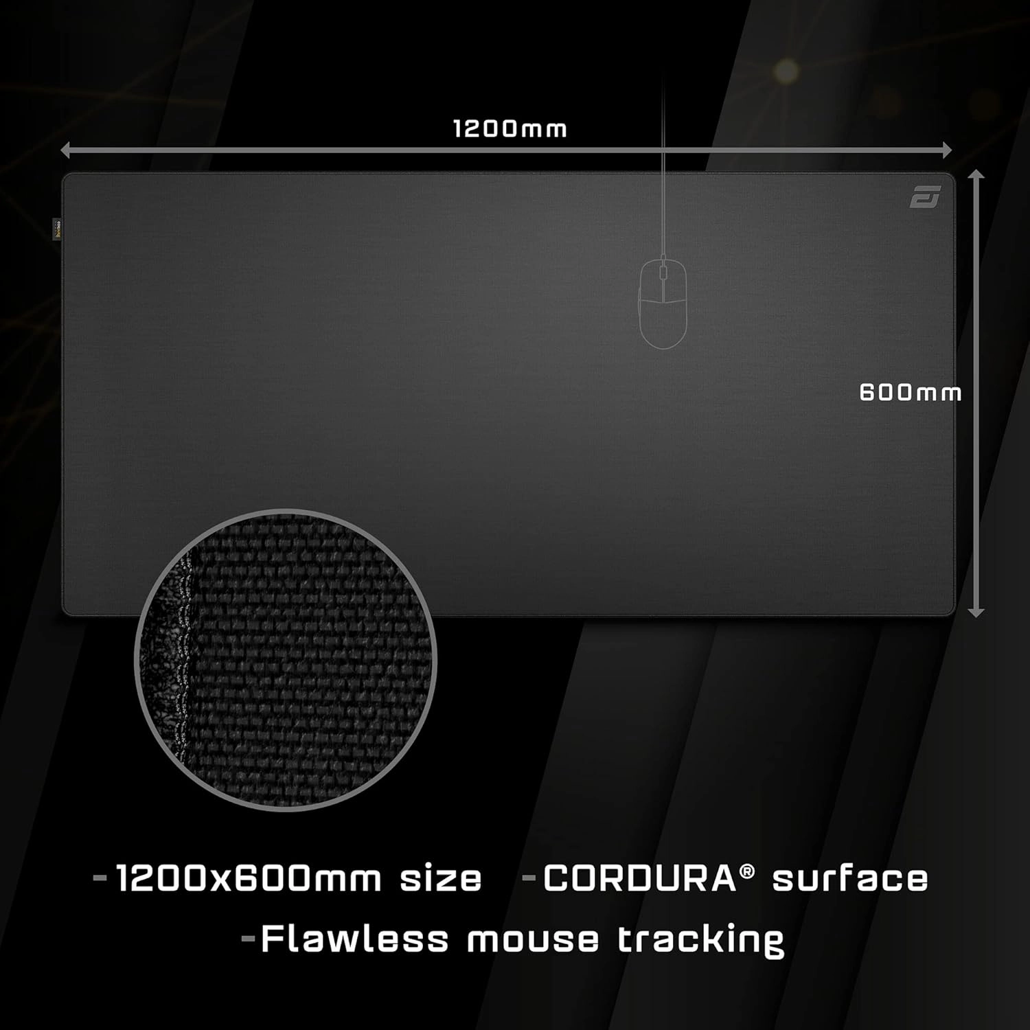 ENDGAME GEAR MPC 1200 Cordura Gaming Mouse Pad, Nonslip Desk Pad, Size 47.24" x 23.62", Stealth Edition, Black