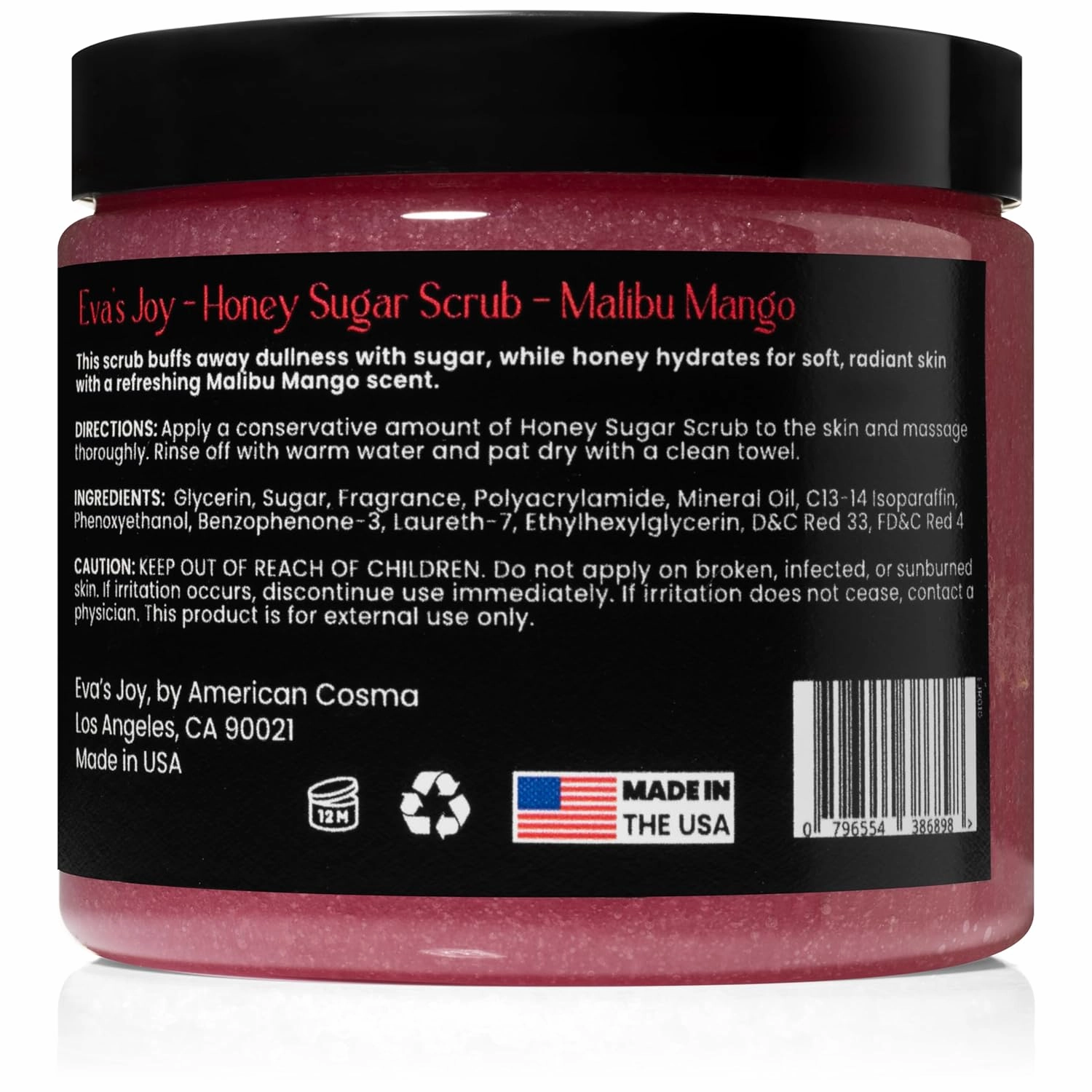 Eva's Joy Malibu Mango Sugar Scrub, Hydrating & Moisturizing, Gentle Body Scrub for Smooth & Soft Skin, 16 oz