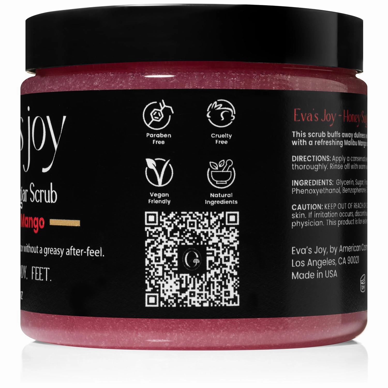 Eva's Joy Malibu Mango Sugar Scrub, Hydrating & Moisturizing, Gentle Body Scrub for Smooth & Soft Skin, 16 oz