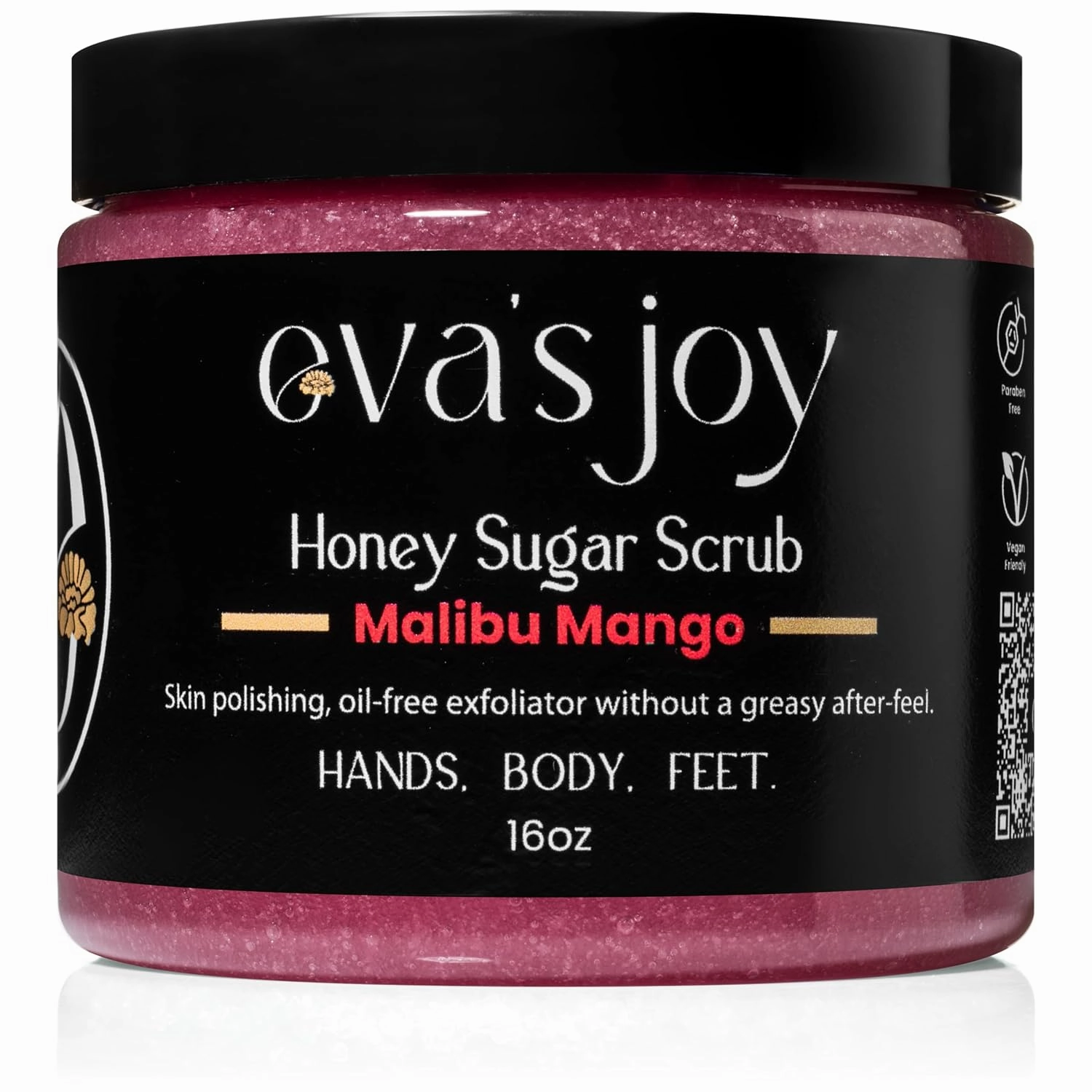 Eva's Joy Malibu Mango Sugar Scrub, Hydrating & Moisturizing, Gentle Body Scrub for Smooth & Soft Skin, 16 oz