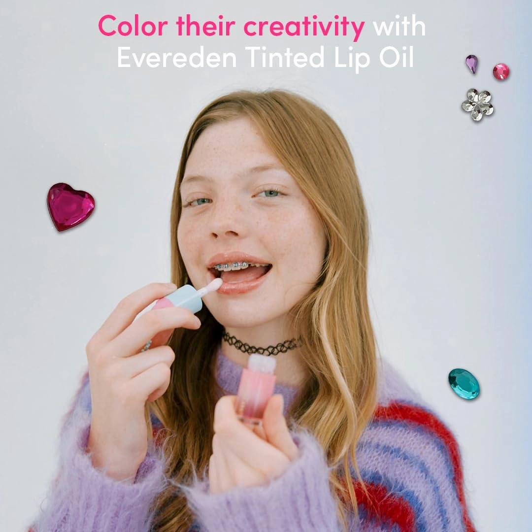 Evereden Kids Tinted Non Toxic Lip Gloss Kit: Ruby Red & Sakura Pink - Non Toxic Kids Makeup Kit for Girls - Vegan Makeup for Kids - Hydrating Kid Lip Gloss with Cherry, Peach, & Cranberry Oils